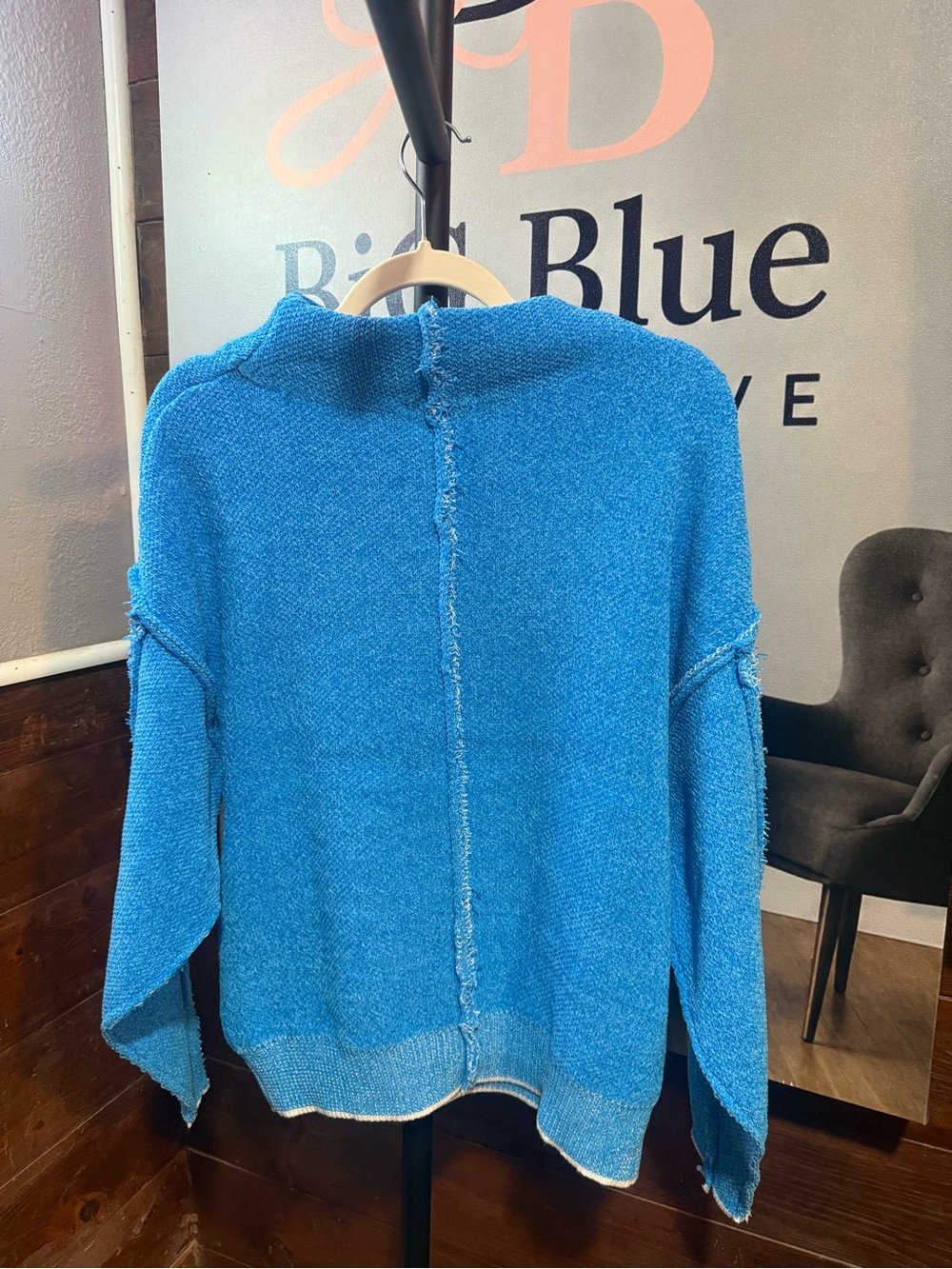 Zenana Outfitters Bright Blue Raw-Edge Crewneck Sweater - Picture 3 of 3